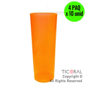 VASO TRAGO LARGO PP CASINO NARANJA FLUO 280CC (4 pack x 10 unid)